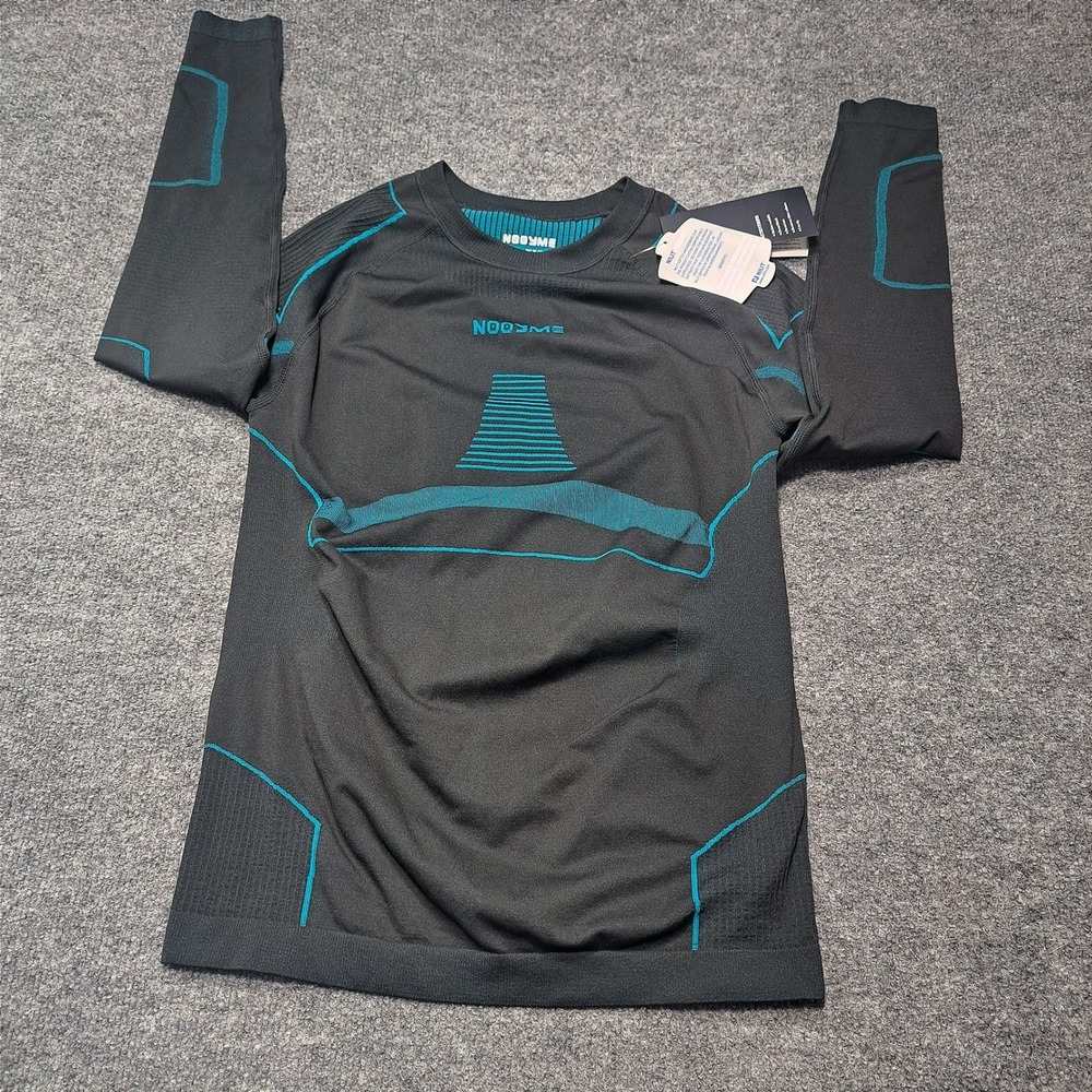 NOOYME Mens XL Long Sleeve Compression Shirt Bamboo Blend Grey Teal Base Layer